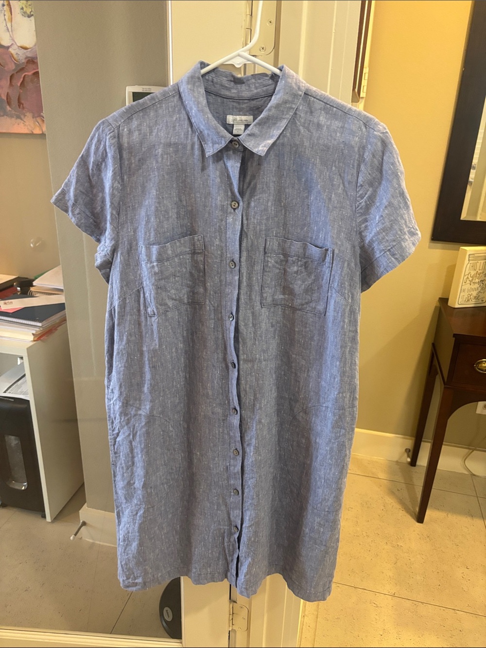 Light Blue Love Linen Button-Down Shirt Dress